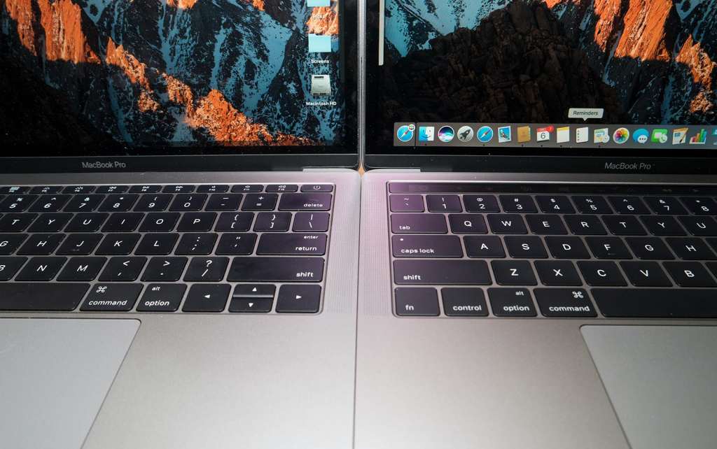 Regular MacBook Pro without the Touch Bar on the left ($2199), MacBook Pro with Touch Bar and Touch ID on the right ($2699).