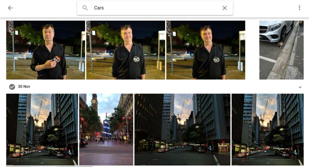 Google is looking for "cars" in these photos, and probably matching it based on streaks of light. That's not necessarily cars, but we get it. 