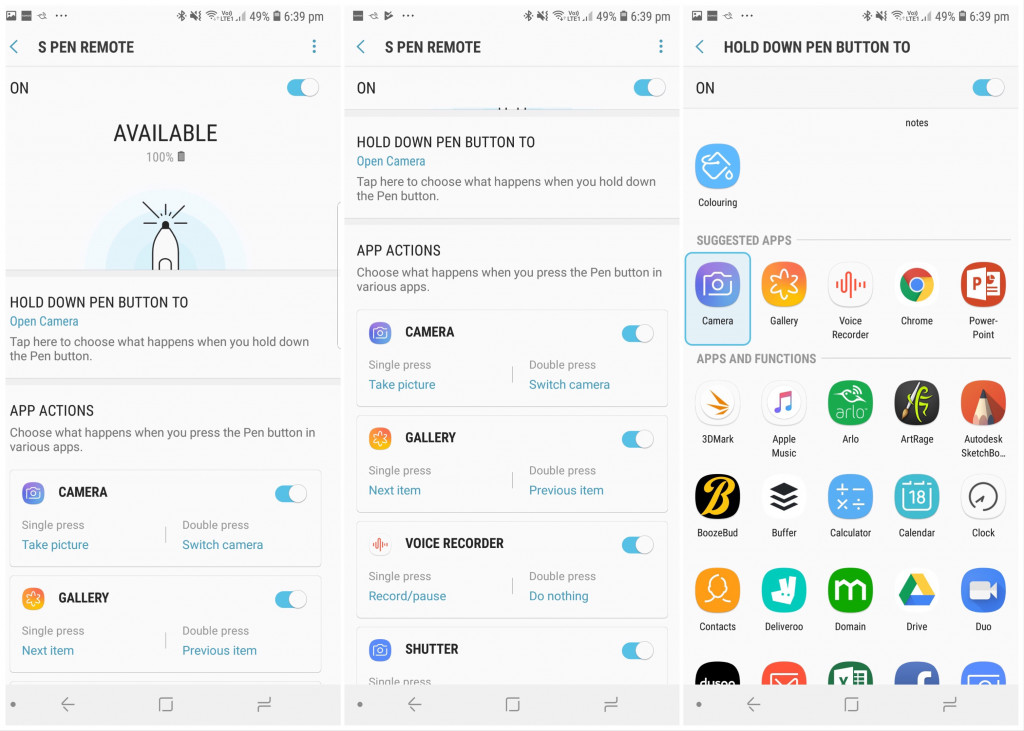 Galaxy Note 9 S-Pen settings