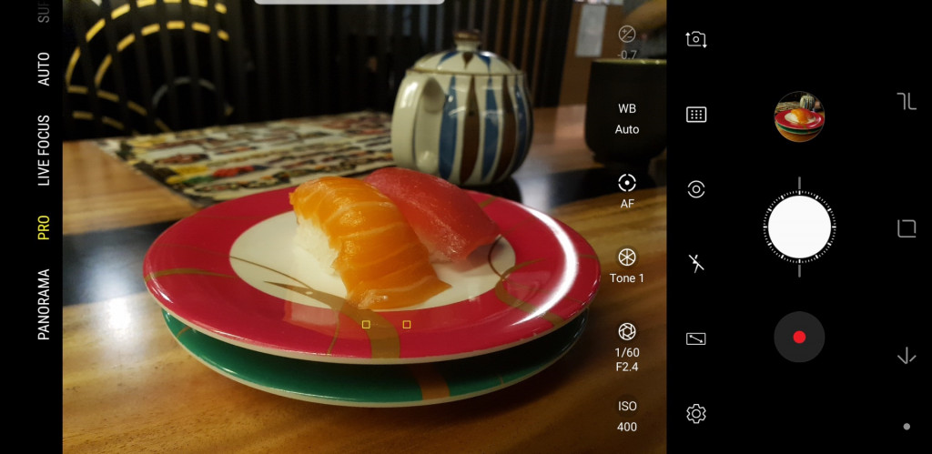 Galaxy Note 9 camera interface, pro mode