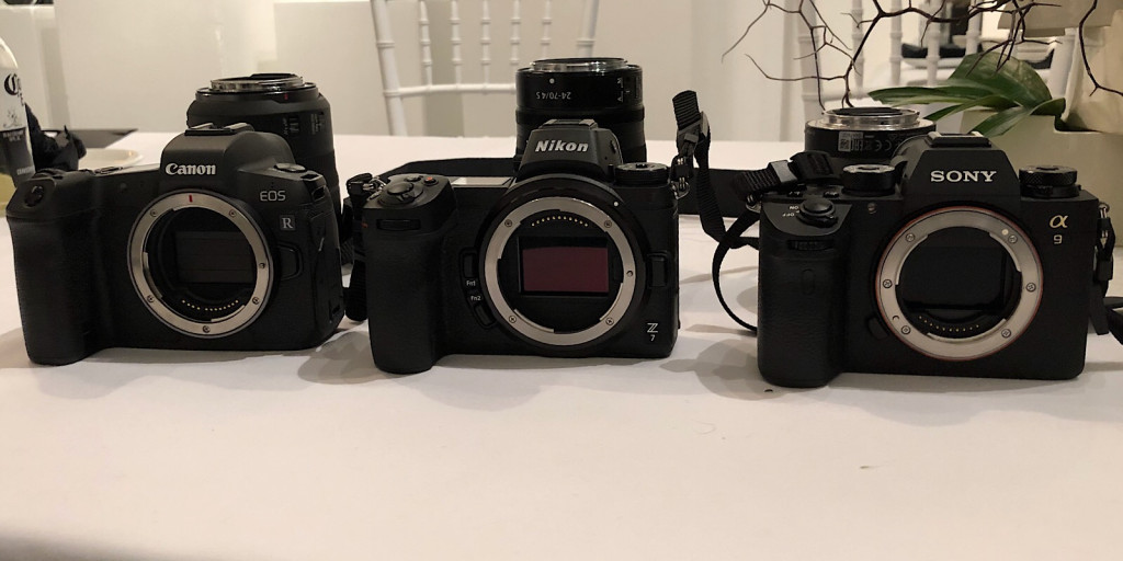 Canon EOS R, Nikon Z7, and Sony a9