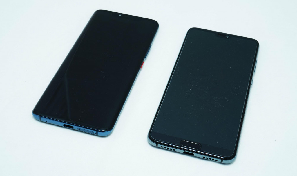 Huawei Mate 20 Pro next to the Huawei P20 Pro