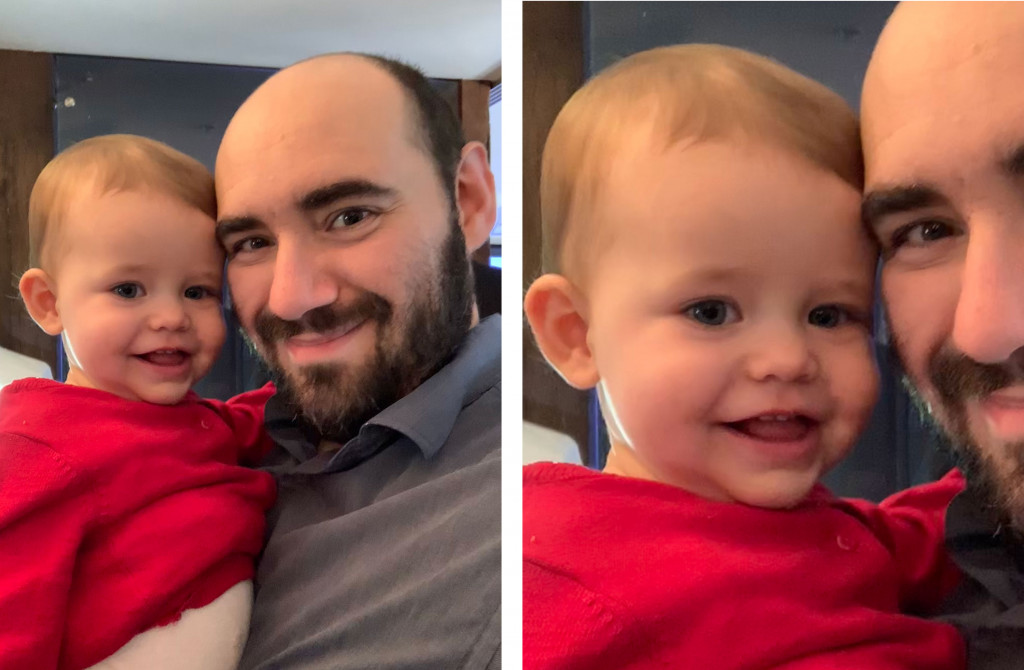 Test image from the front-facing camera (left) with 100 percent crop (right)