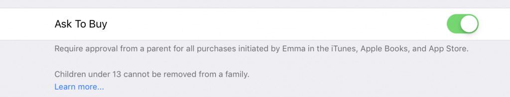 Setting up a child member to the iOS Family Account