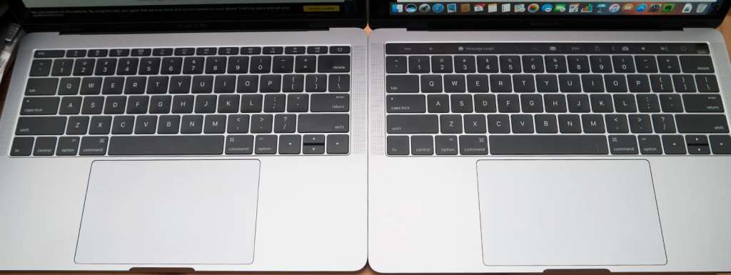MacBook Pro with keys next to the MacBook Pro with the Touch Bar