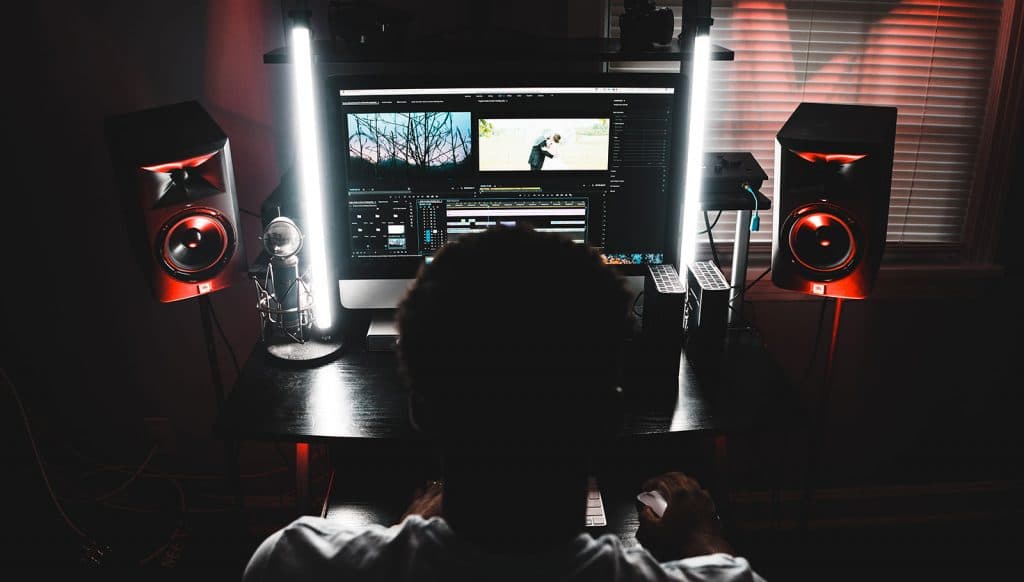 A video editor working in Premiere