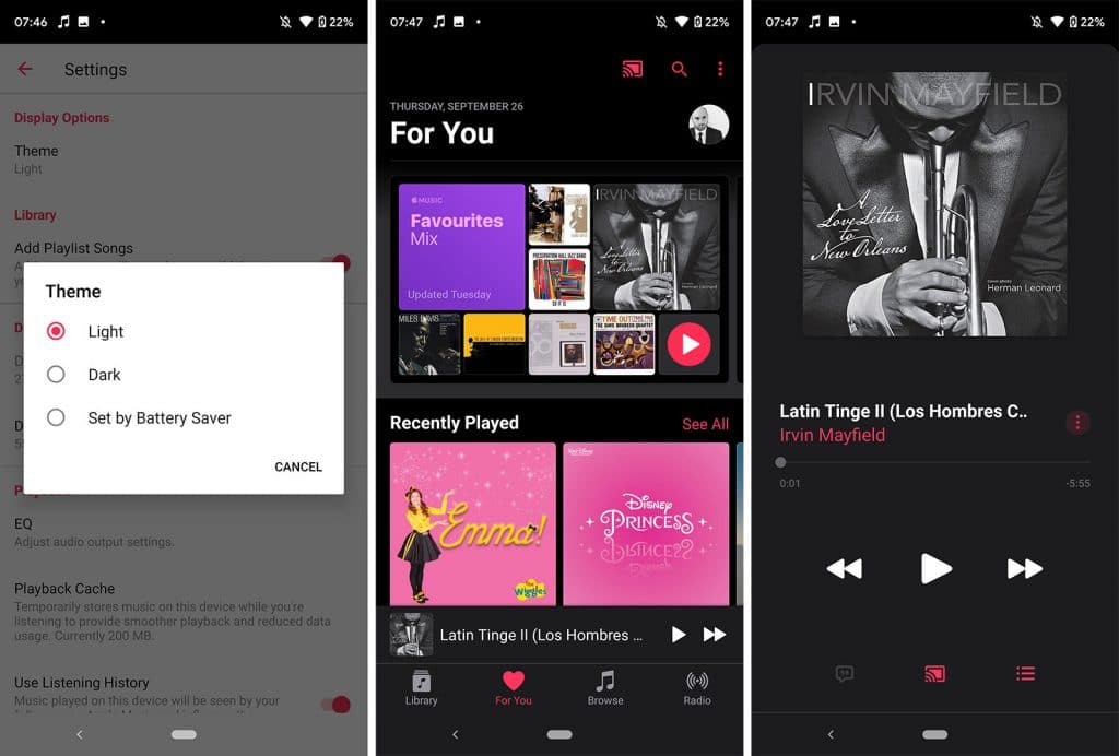 Apple Music on Android with Dark Mode