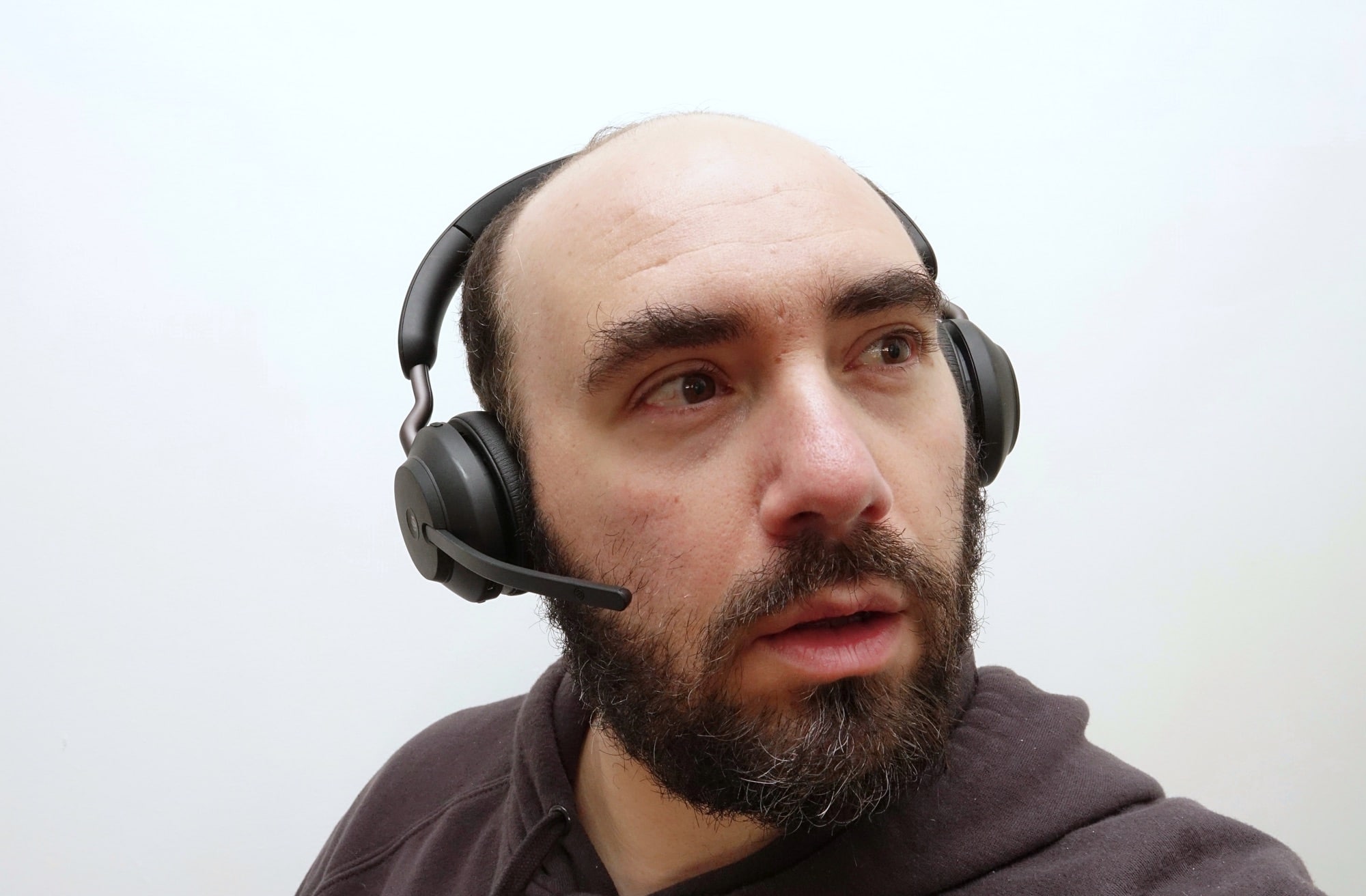 Wearing the Jabra Evolve2 65 wireless headphones
