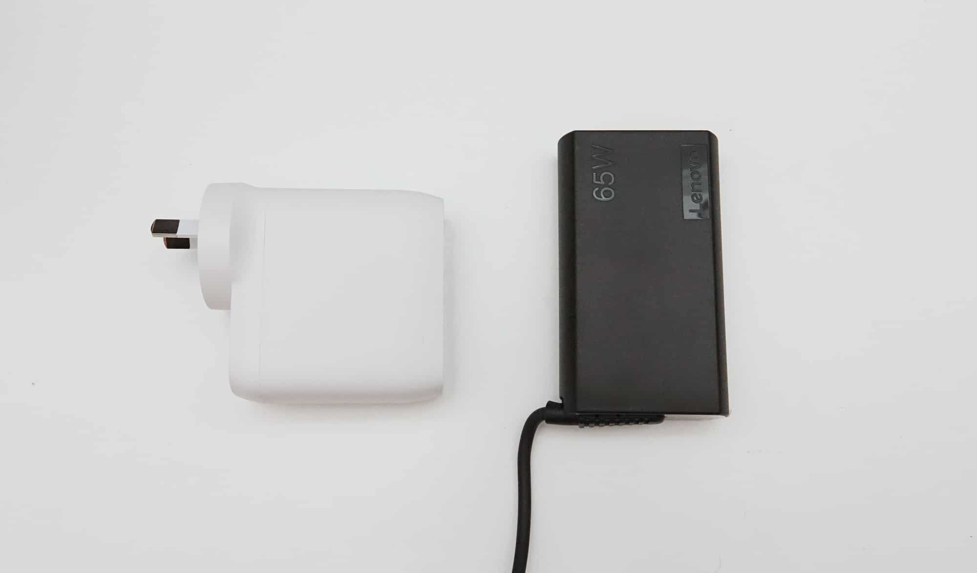 Belkin 68W GaN Boost Charge Pack (left) vs Lenovo 65W Charge Pack (right)