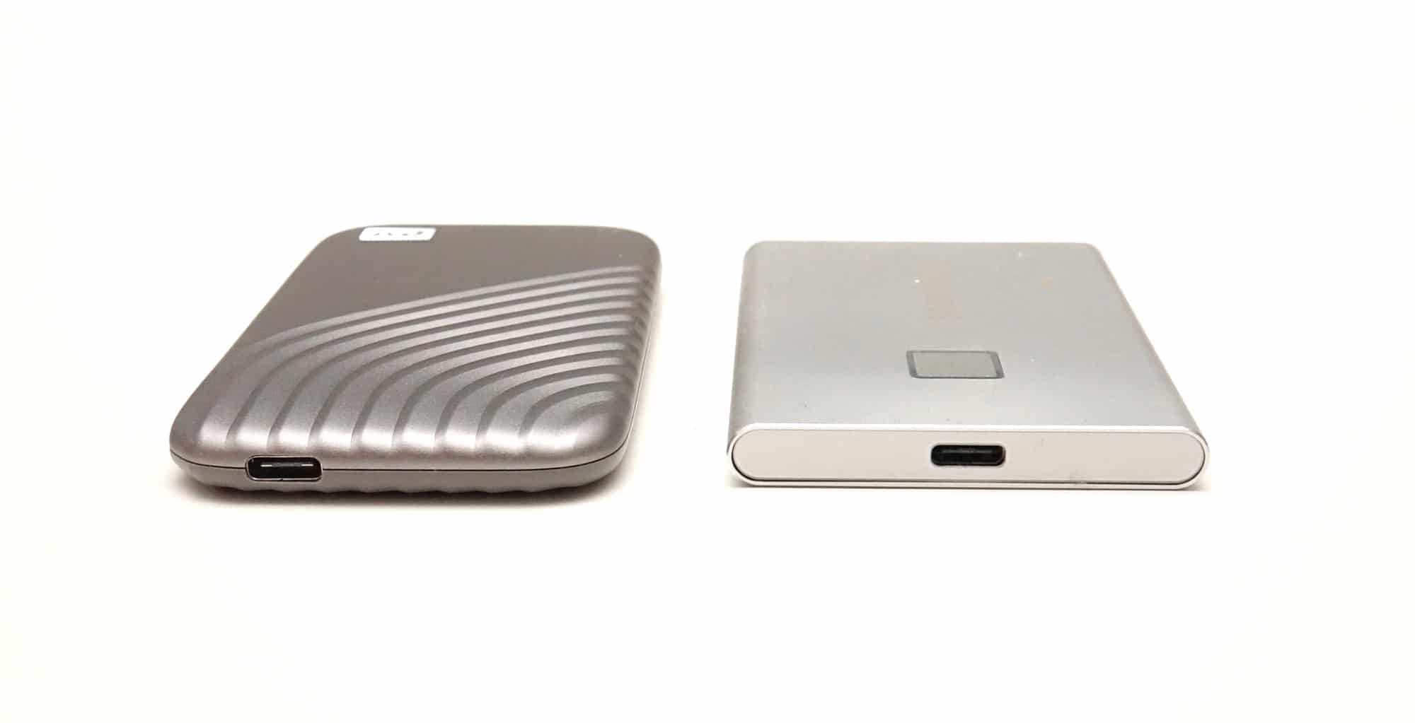 The same USB Type C port connector on both the WD My Passport SSD (left) and the Samsung T7 Touch SSD (right)