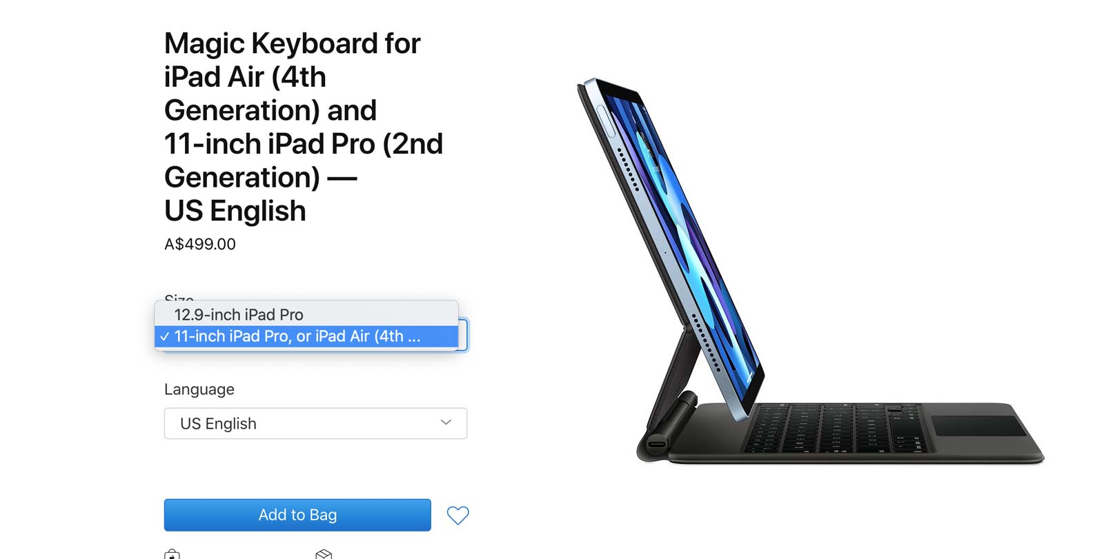 Magic Keyboard compatibility listed by the Apple Store site
