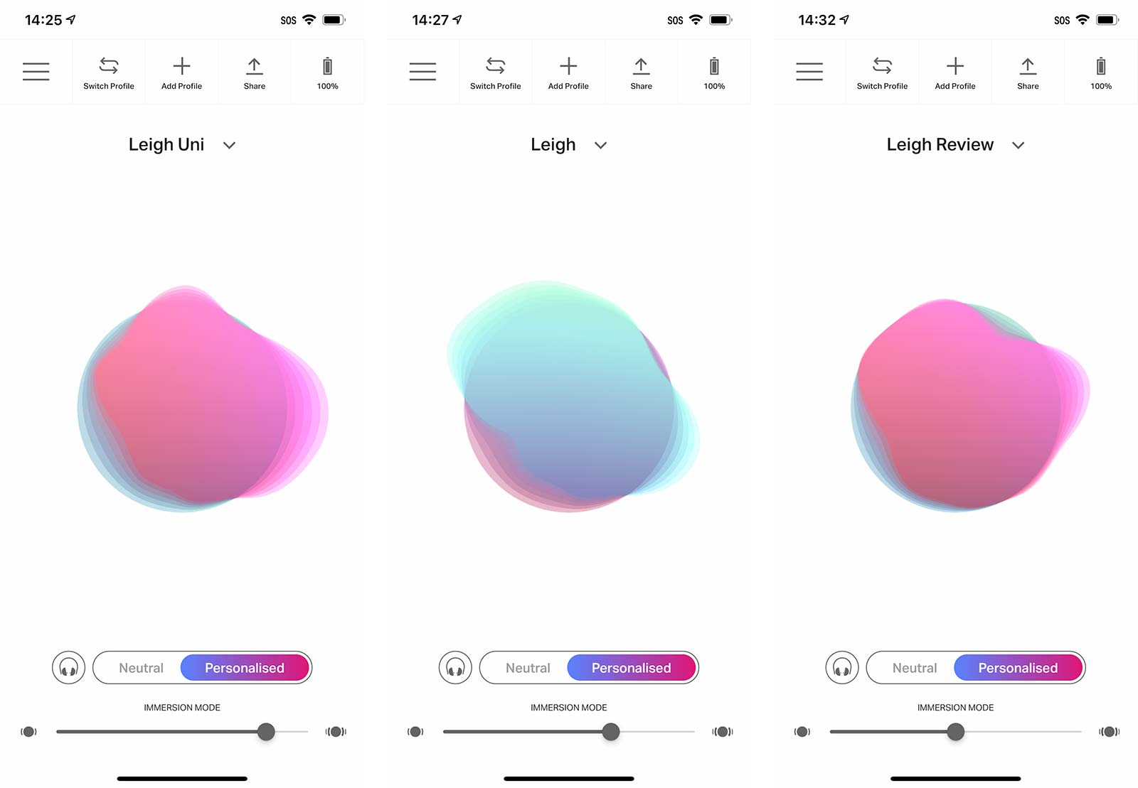 Different profiles for the Nuraloop earphones result in different type of sound settings.