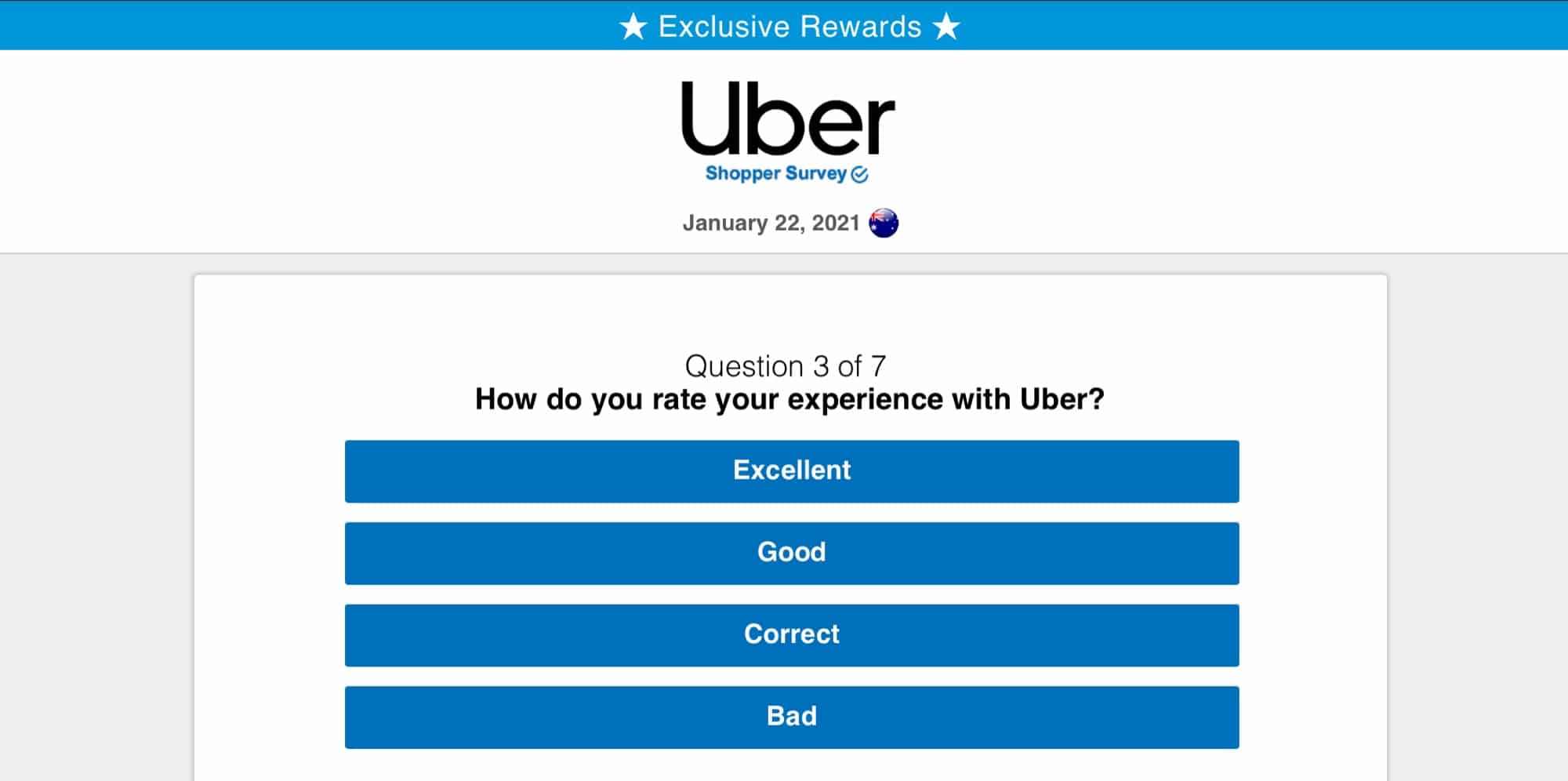 We've never seen "Correct" as a choice for how you rate something. Is this a scam? Correct!