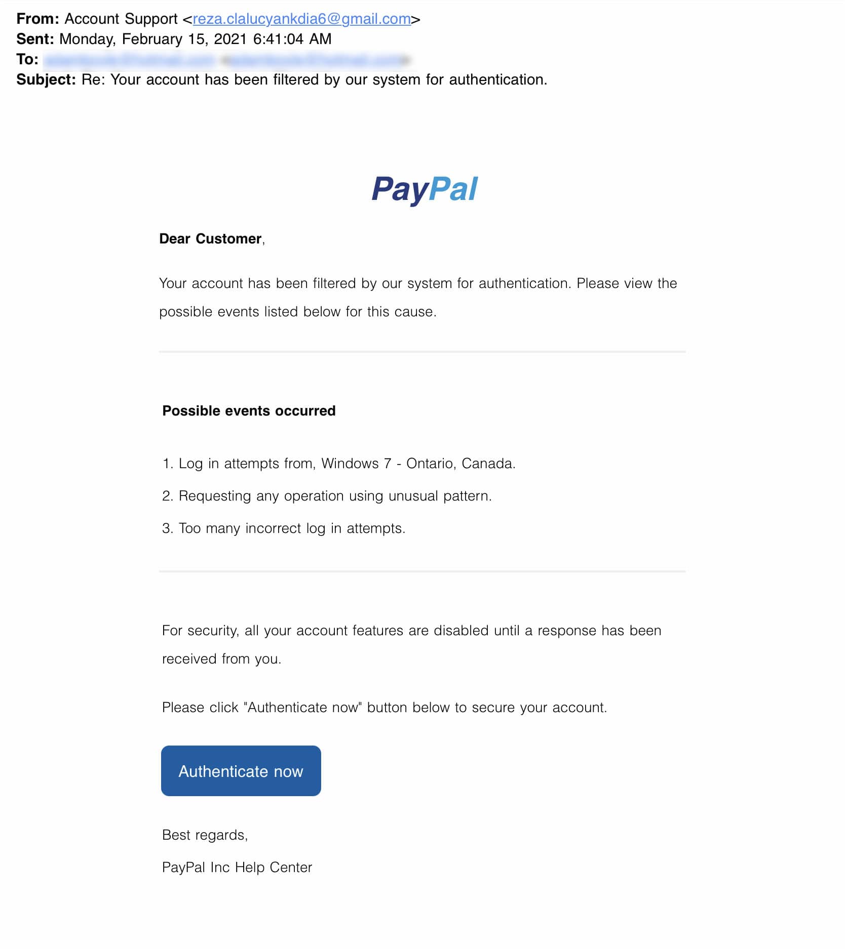 PayPal phishing scam