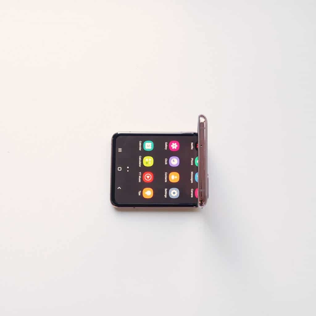 A folded clamshell of the Samsung Galaxy Z Flip 5G