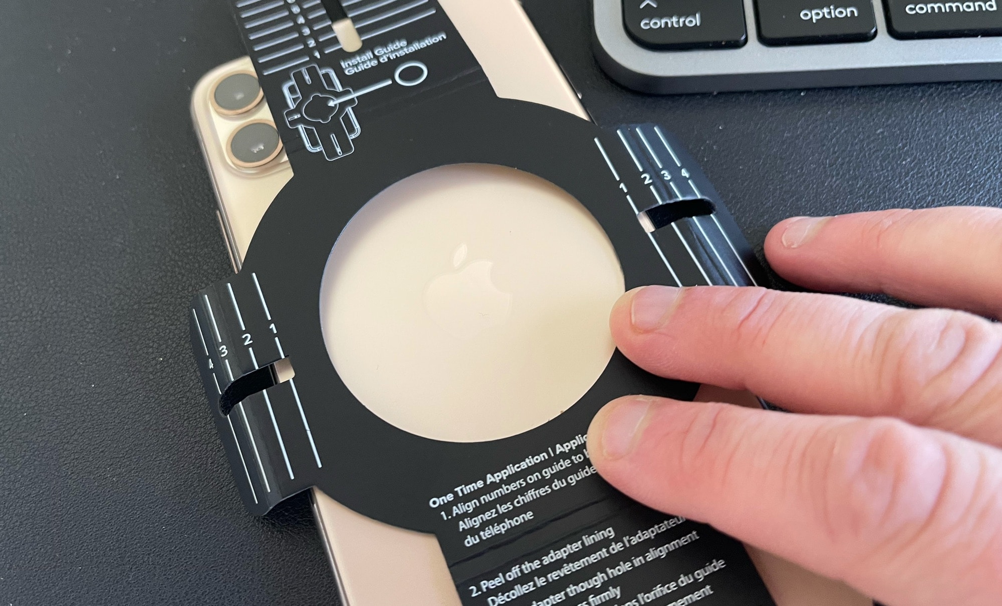 You use a cardboard layout to position the Mophie Snap Adapter.