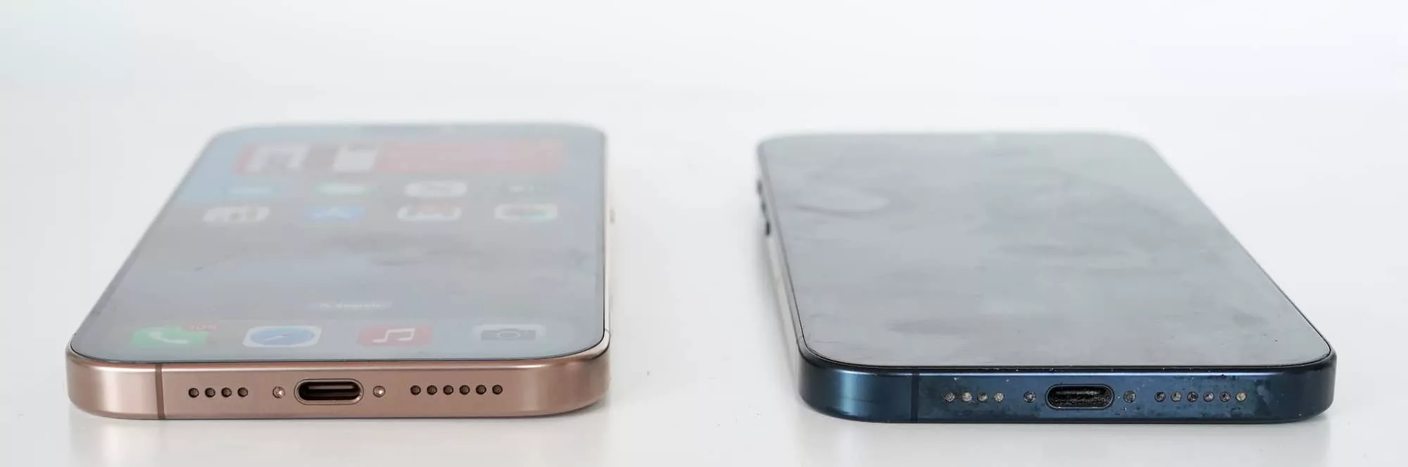 The iPhone 16 Pro Max (left) compared to the iPhone 15 Pro Max (right).