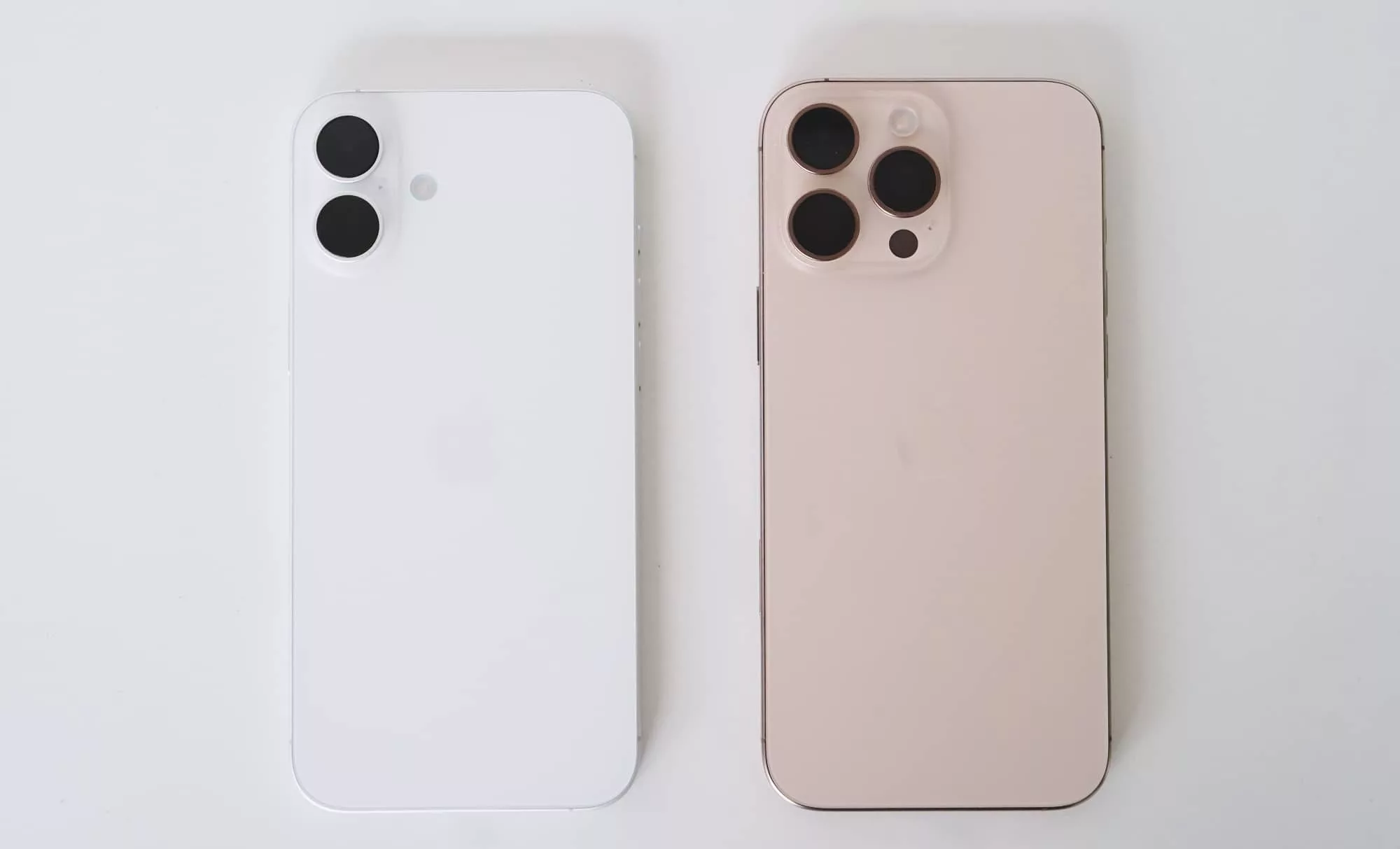 The iPhone 16 Plus (left) compared to the iPhone 16 Pro Max (right).