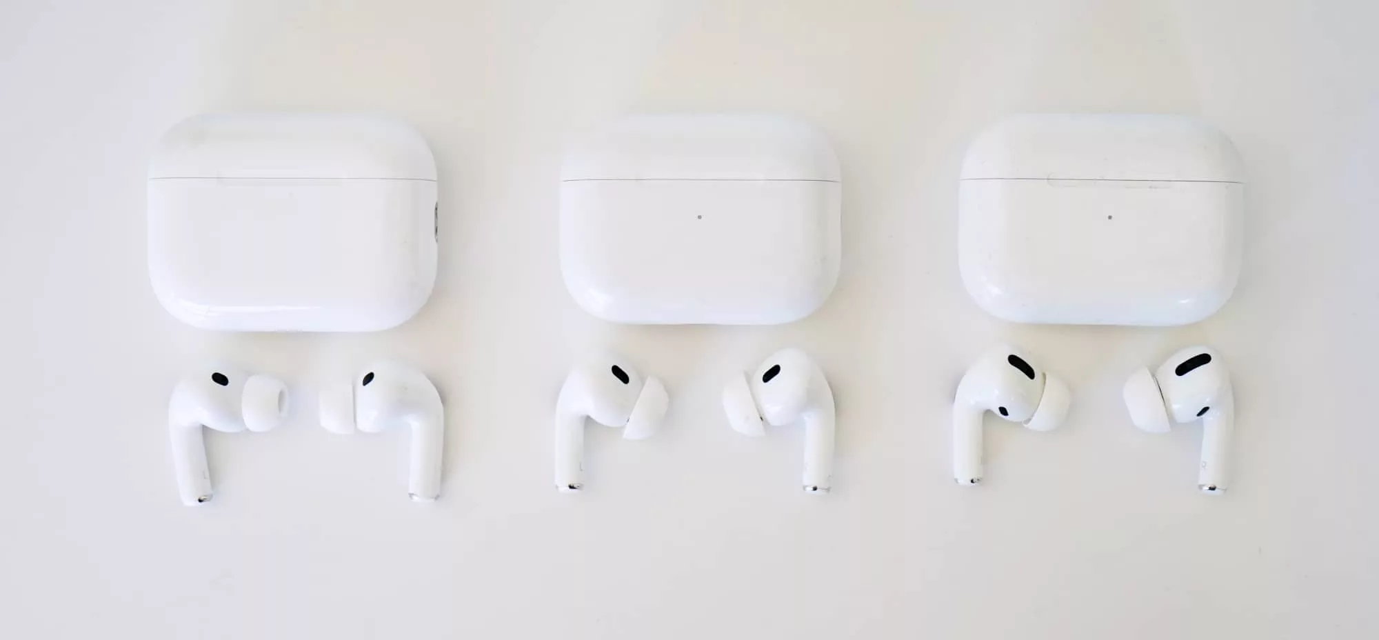 The evolution of the AirPods Pro 3 going back to the AirPods Pro 2 and first-gen. 