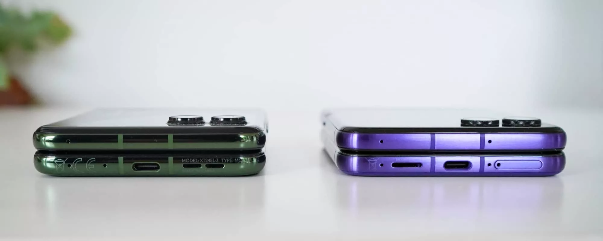 The edges on the Razr 50 Ultra (left) vs the Razr 70 Ultra (right).