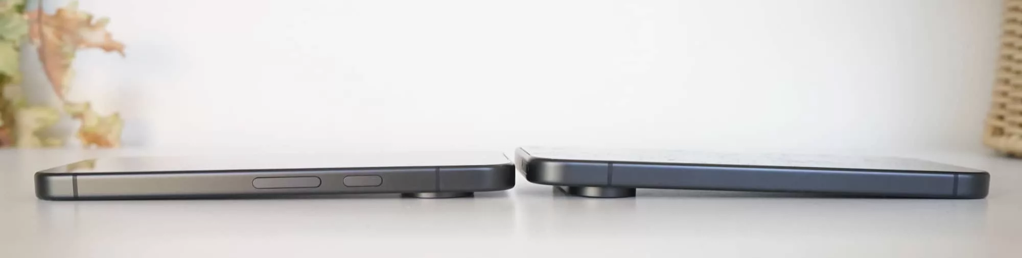 The camera bump on the Pixel 11 (left) is thinner than the camera bump on the Pixel 10 (right).