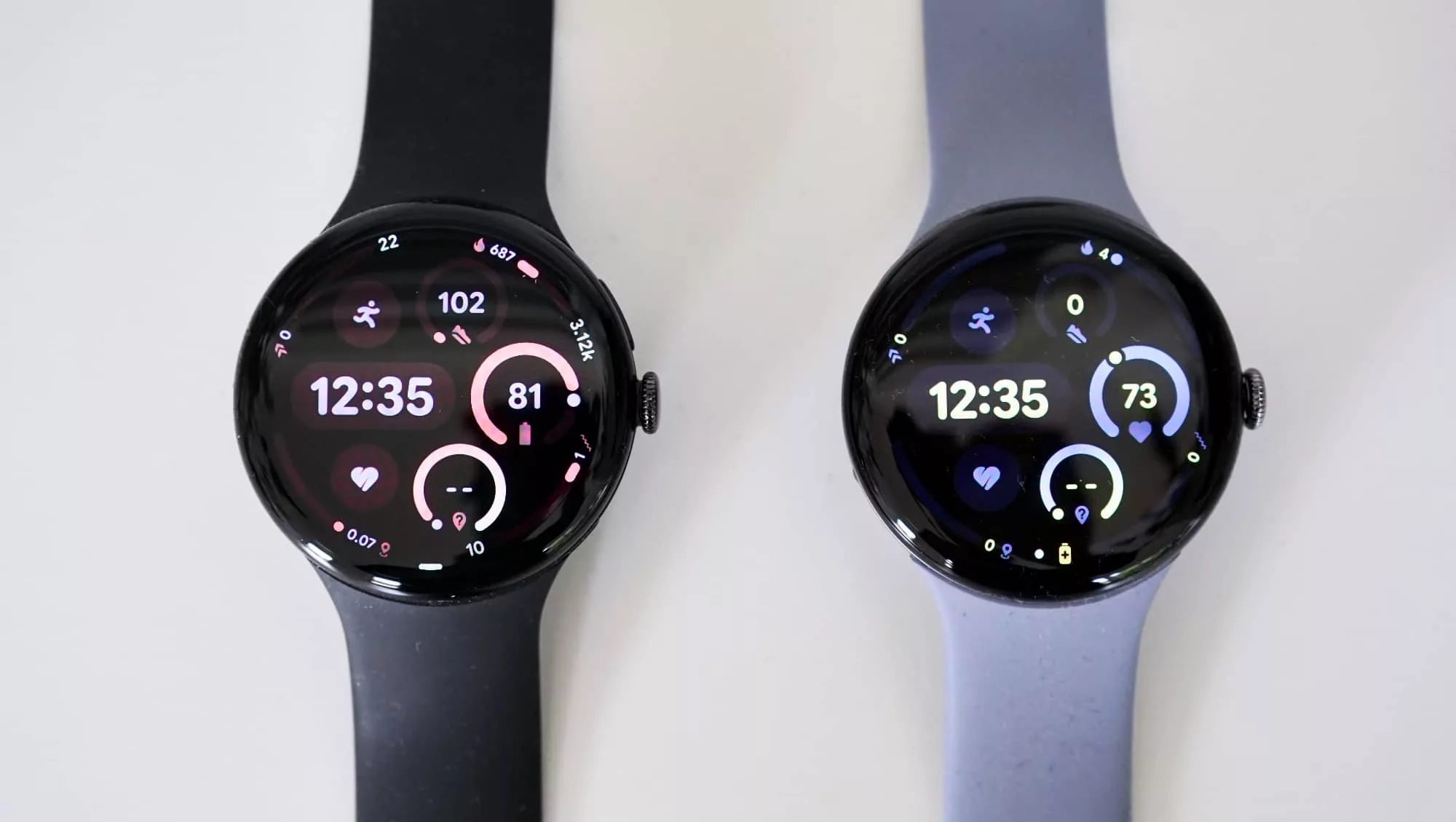 Good luck telling the difference between the Pixel Watch 5 (left) and the Pixel Watch 4 (right).